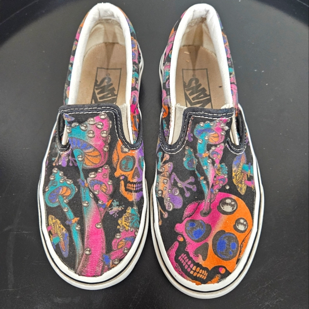 Skulls and Mushrooms slip on Vans